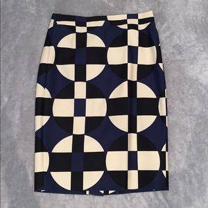 J Crew Blue Geometric Pencil Skirt